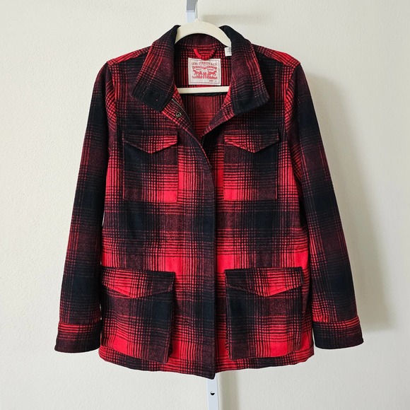 Levi's Other - LEVI'S Women's Red & Black Plaid Wool Blend Zipper and Snap Button Jacket Sz S
